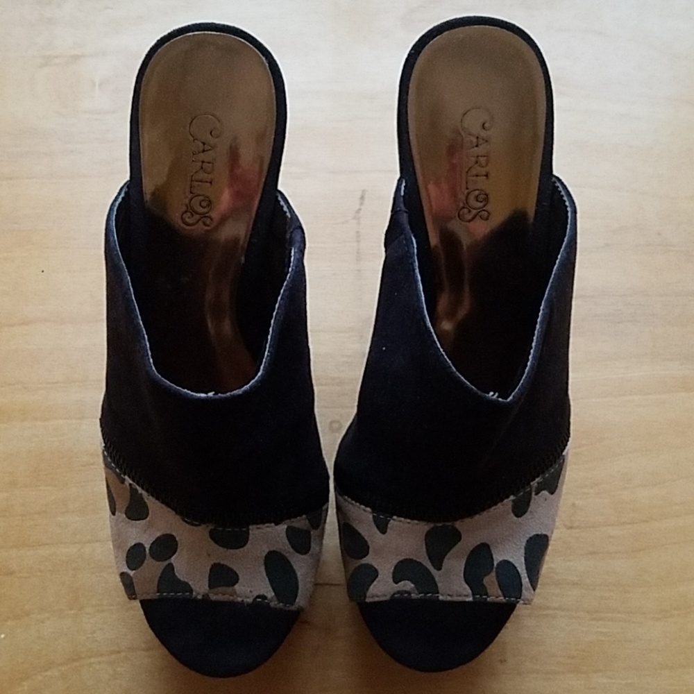 Leopard/black zipper heels